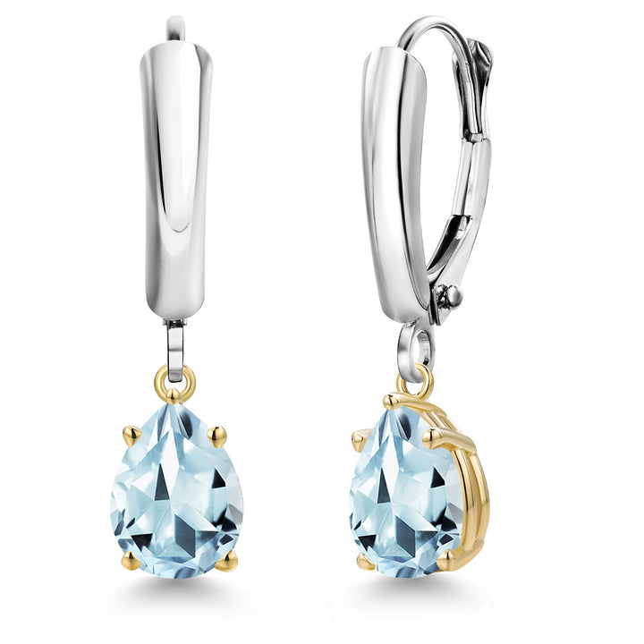 Aquamarine_Earrings in 925 Sterling Silver and 10K Yellow Gold