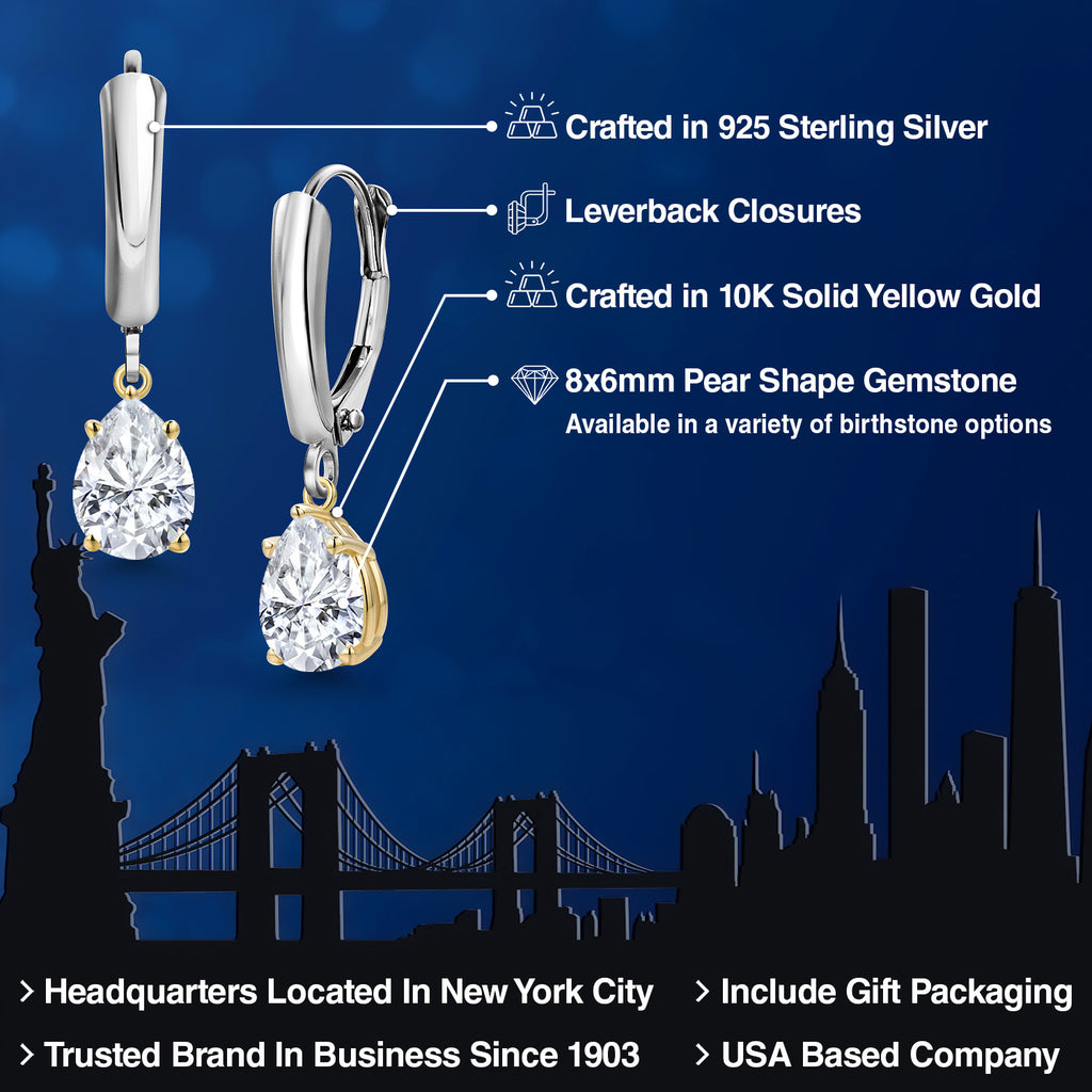 Near Colorless (GH)_Earrings in 925 Sterling Silver and 10K Yellow Gold