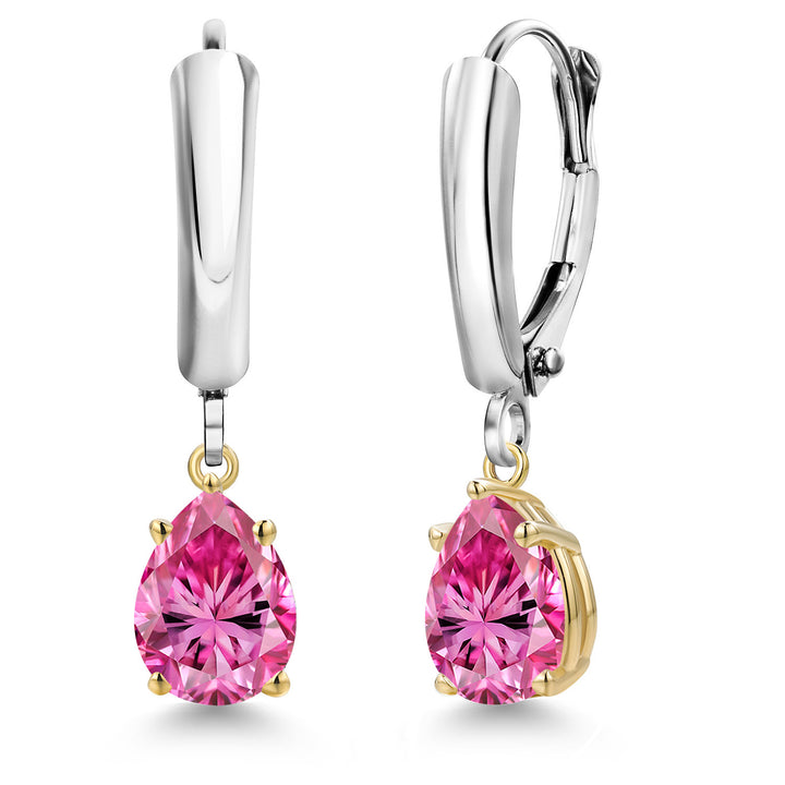 Pink Moissanite_Earrings in 925 Sterling Silver and 10K Yellow Gold