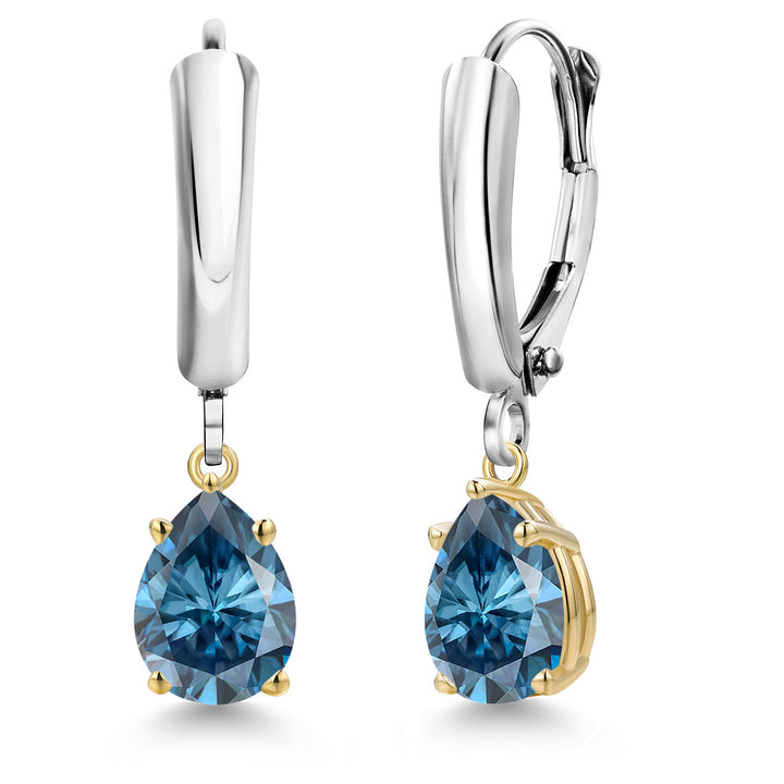 Persian Blue Moissanite_Earrings in 925 Sterling Silver and 10K Yellow Gold