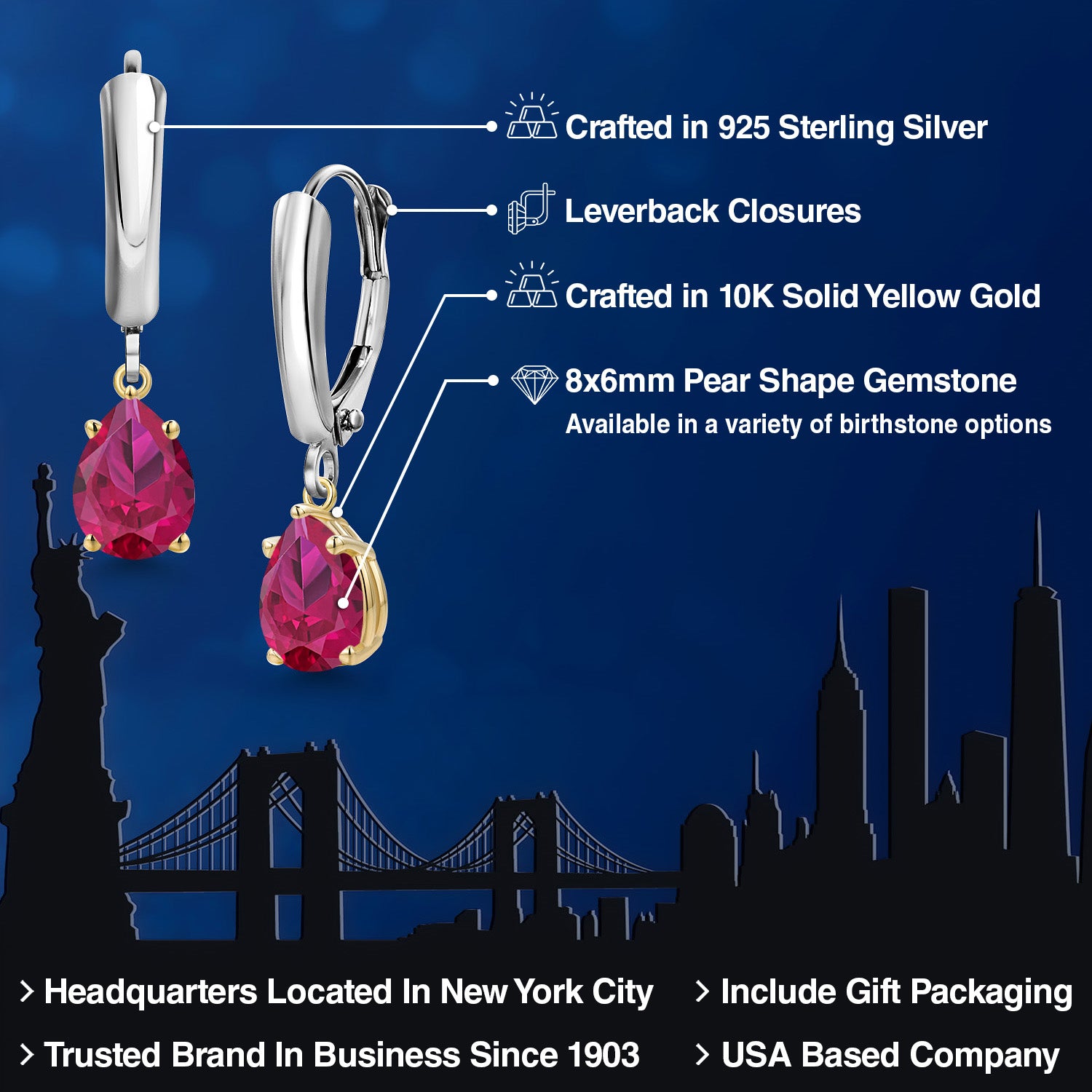 Earrings in 925 Sterling Silver and 10K Yellow Gold