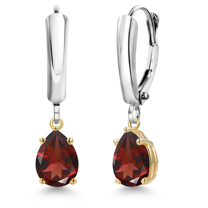 Garnet_Earrings in 925 Sterling Silver and 10K Yellow Gold