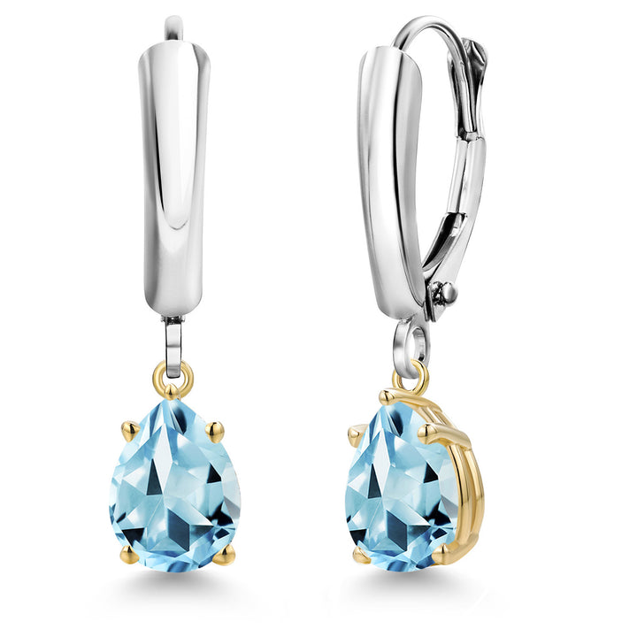 Sky Blue Topaz_Earrings in 925 Sterling Silver and 10K Yellow Gold