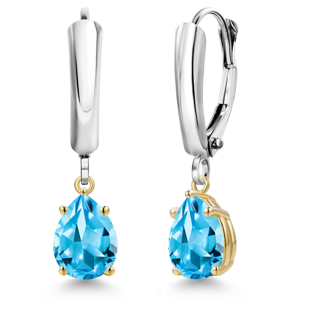 Swiss Blue Topaz_Earrings in 925 Sterling Silver and 10K Yellow Gold