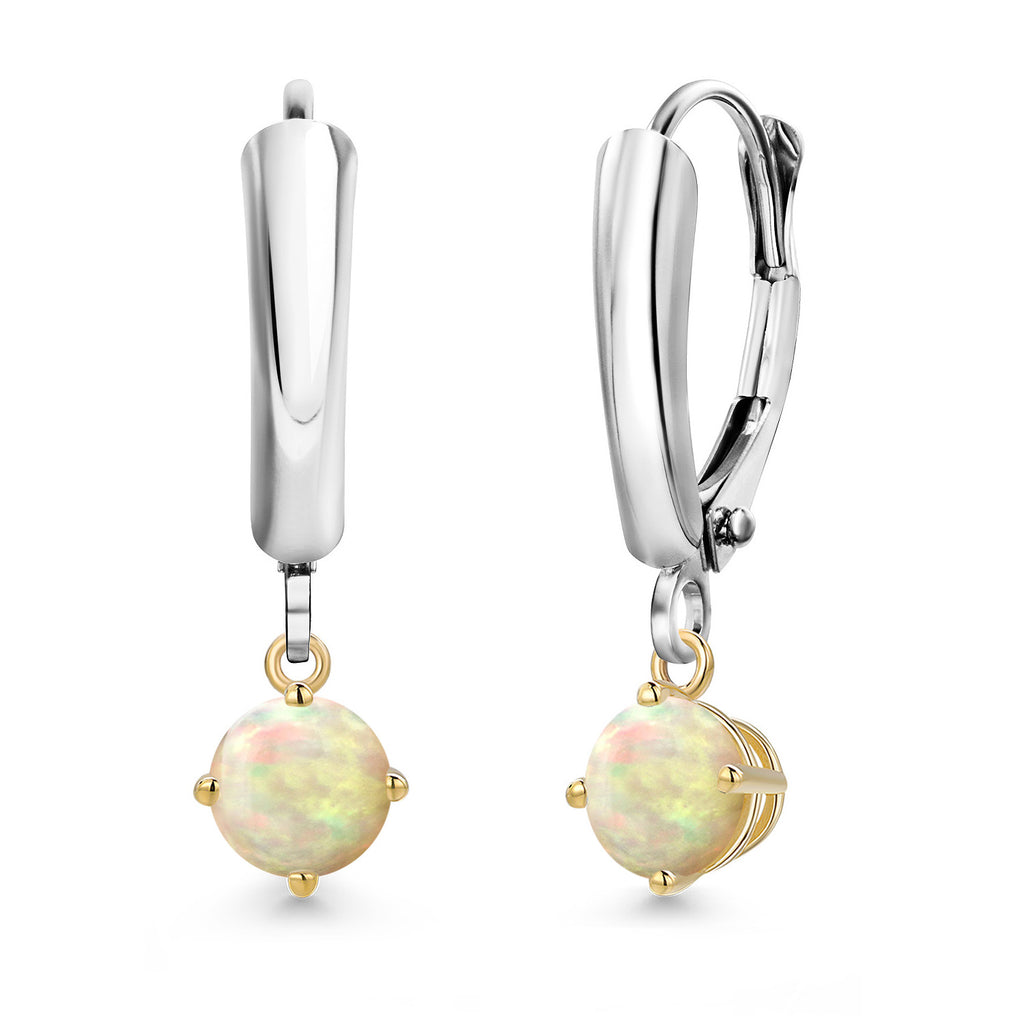 Ethiopian Opal_Earrings in 925 Sterling Silver and 10K Yellow Gold
