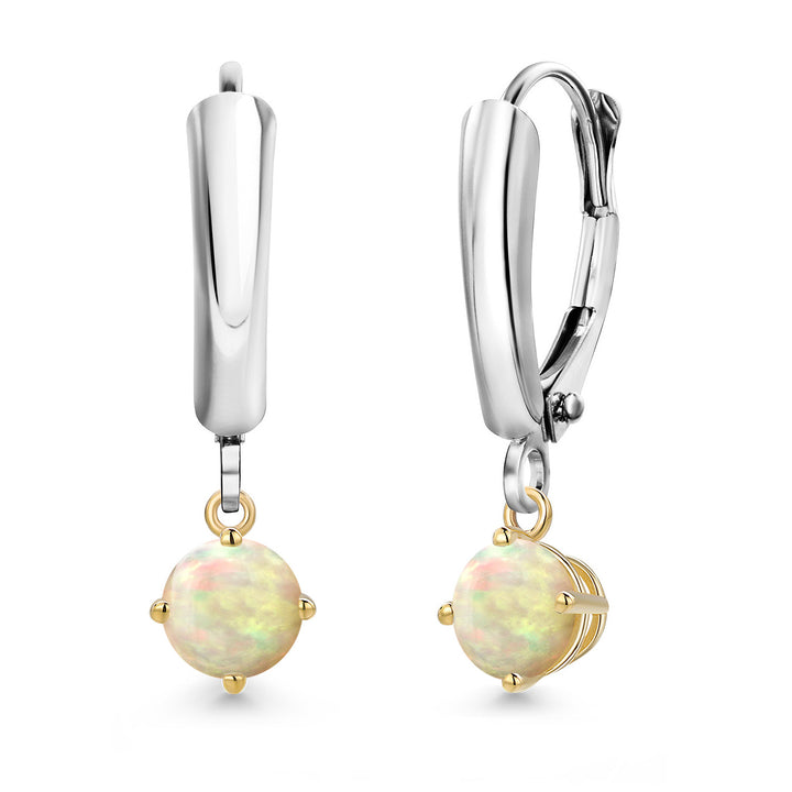 Ethiopian Opal_Earrings in 925 Sterling Silver and 10K Yellow Gold