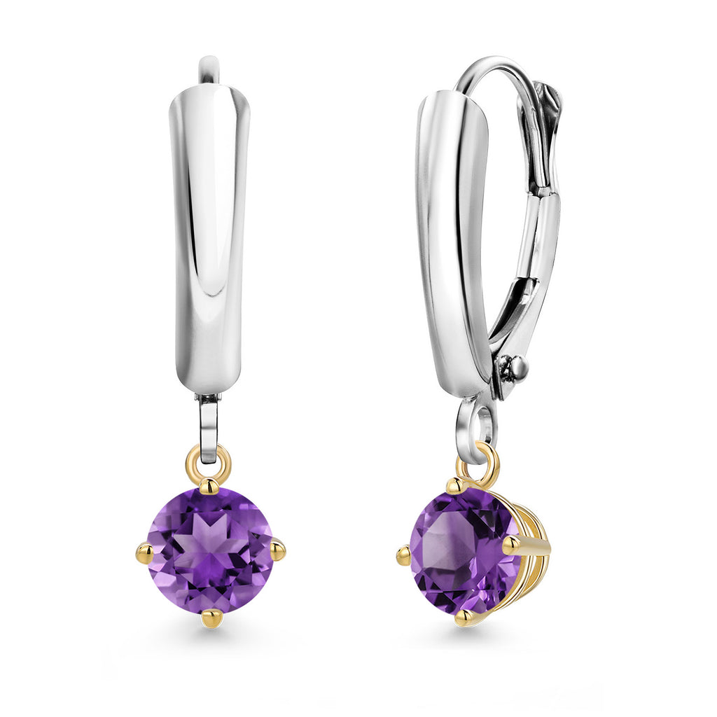 Amethyst_Earrings in 925 Sterling Silver and 10K Yellow Gold