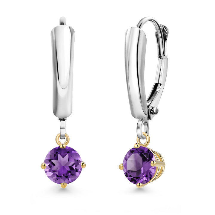 Amethyst_Earrings in 925 Sterling Silver and 10K Yellow Gold