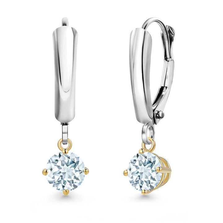 Aquamarine_Earrings in 925 Sterling Silver and 10K Yellow Gold