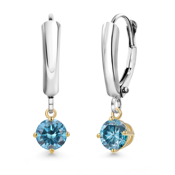 Blue Lab Grown Diamond_Earrings in 925 Sterling Silver and 10K Yellow Gold