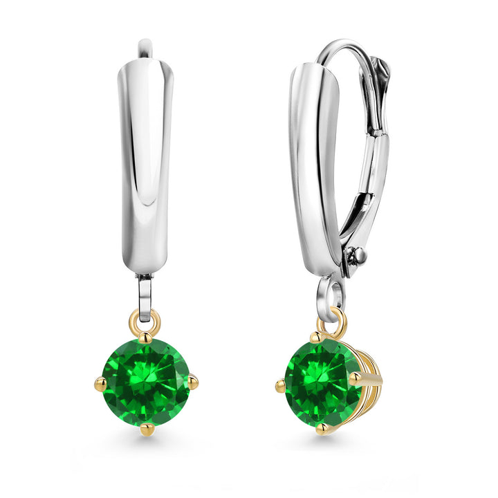 Created Emerald_Earrings in 925 Sterling Silver and 10K Yellow Gold