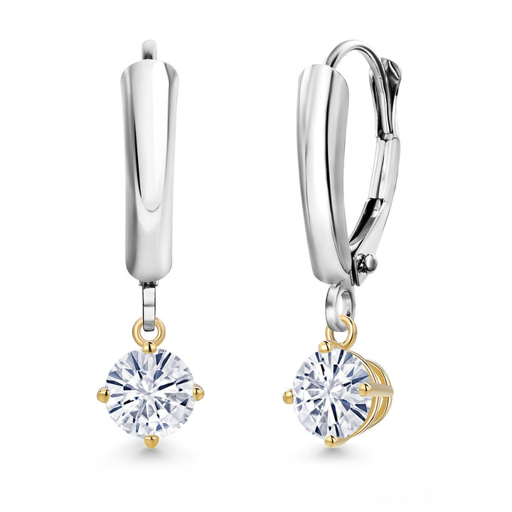 White Moissanite_Earrings in 925 Sterling Silver and 10K Yellow Gold