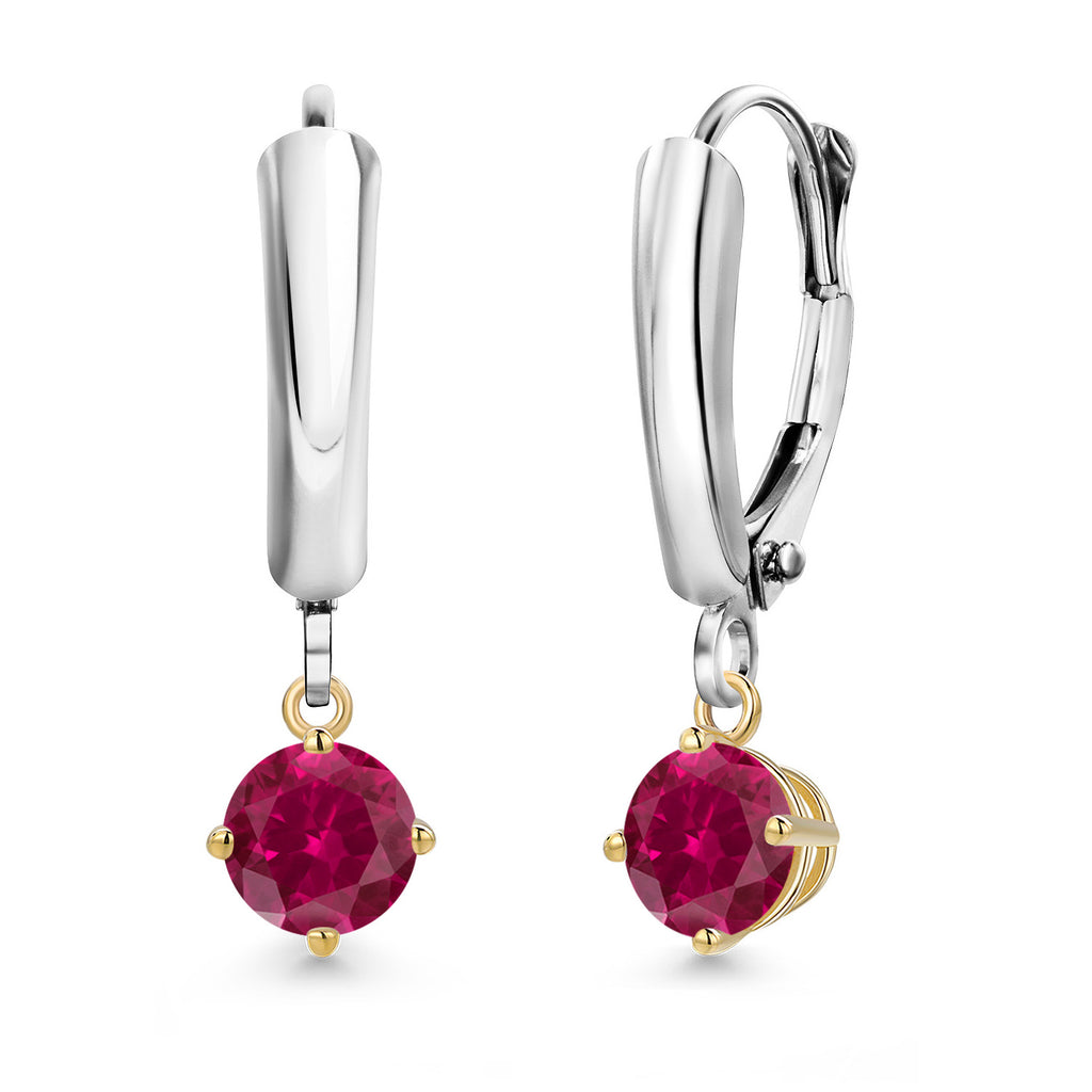 Created Ruby_Earrings in 925 Sterling Silver and 10K Yellow Gold