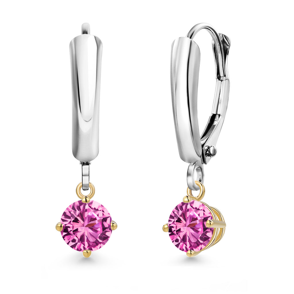 Pink Created Sapphire_Earrings in 925 Sterling Silver and 10K Yellow Gold