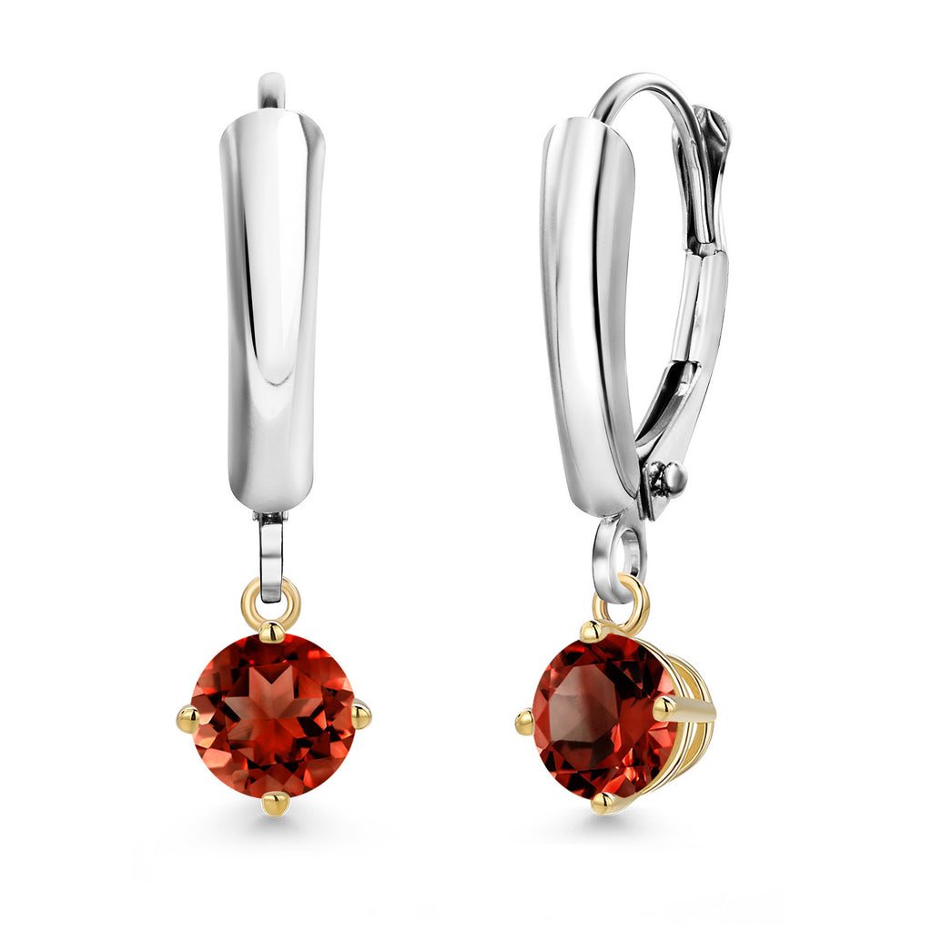 Garnet_Earrings in 925 Sterling Silver and 10K Yellow Gold