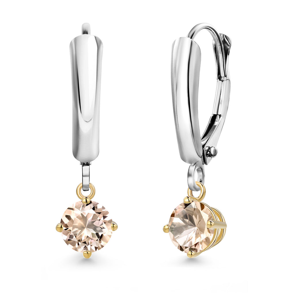 Morganite_Earrings in 925 Sterling Silver and 10K Yellow Gold