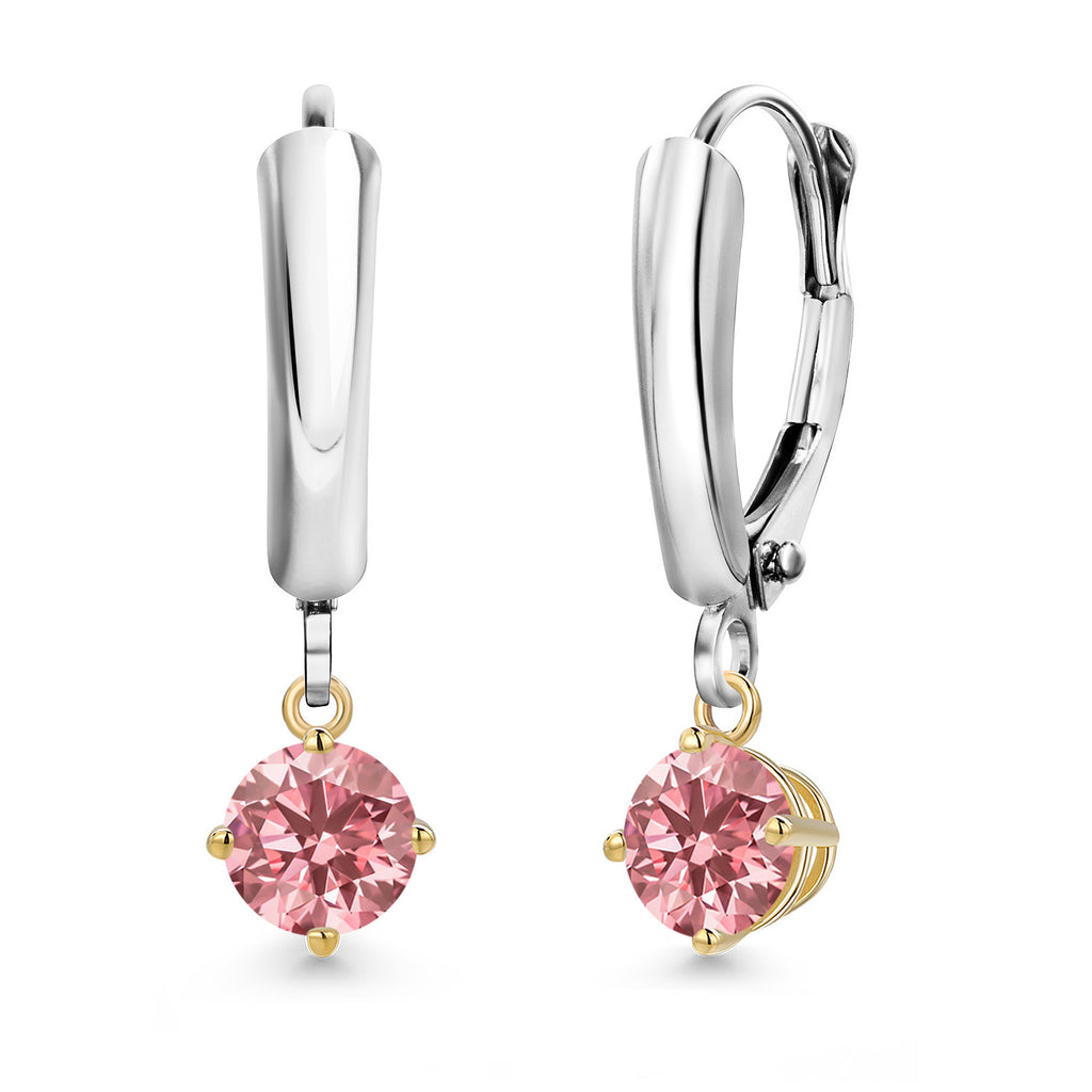 Pink Lab Grown Diamond_Earrings in 925 Sterling Silver and 10K Yellow Gold