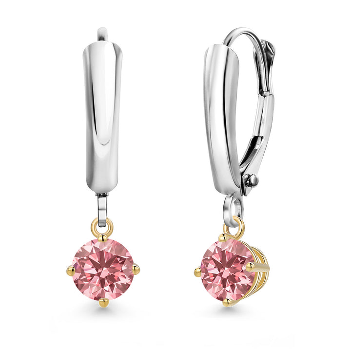 Pink Lab Grown Diamond_Earrings in 925 Sterling Silver and 10K Yellow Gold