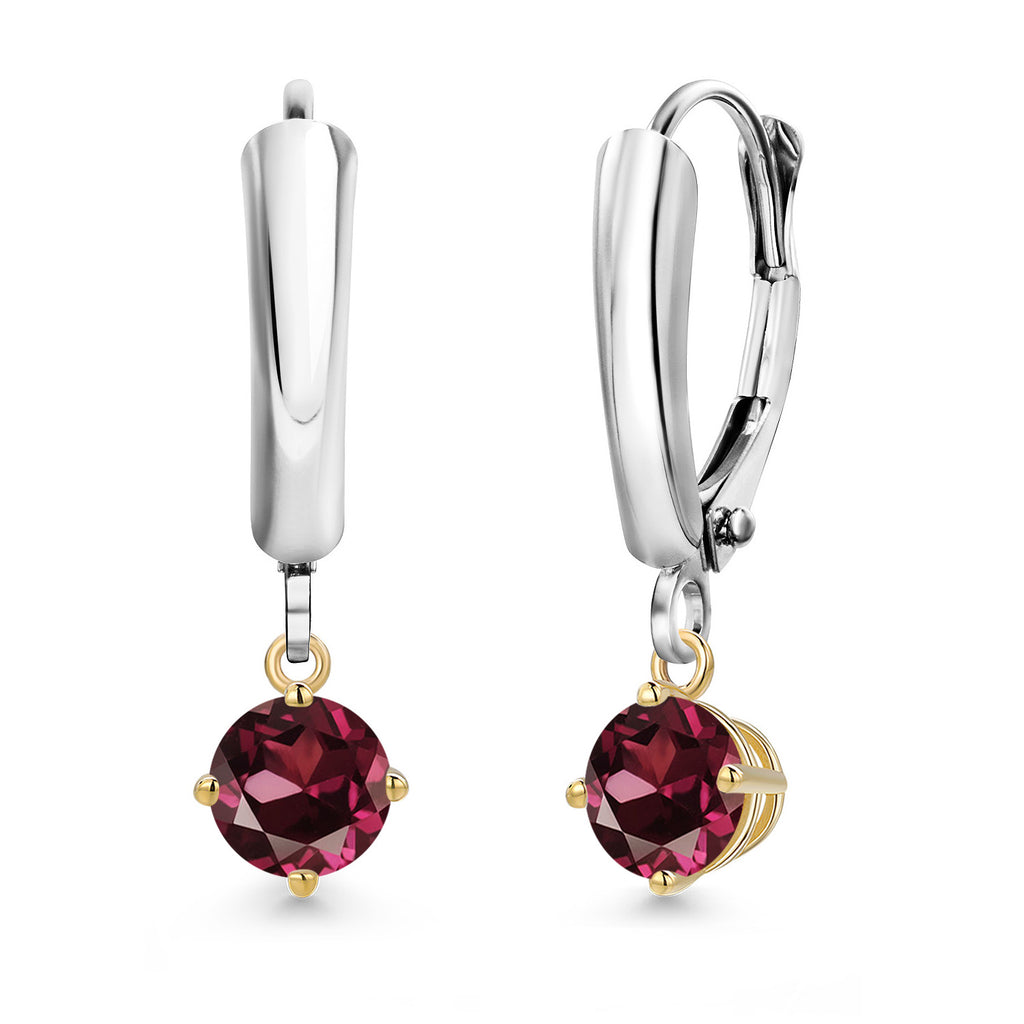 Rhodolite Garnet_Earrings in 925 Sterling Silver and 10K Yellow Gold