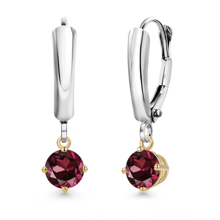 Rhodolite Garnet_Earrings in 925 Sterling Silver and 10K Yellow Gold