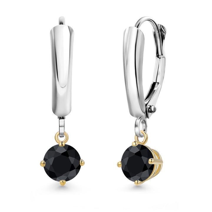 Black Sapphire_Earrings in 925 Sterling Silver and 10K Yellow Gold