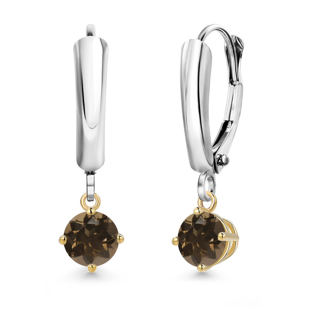 Smoky Quartz_Earrings in 925 Sterling Silver and 10K Yellow Gold