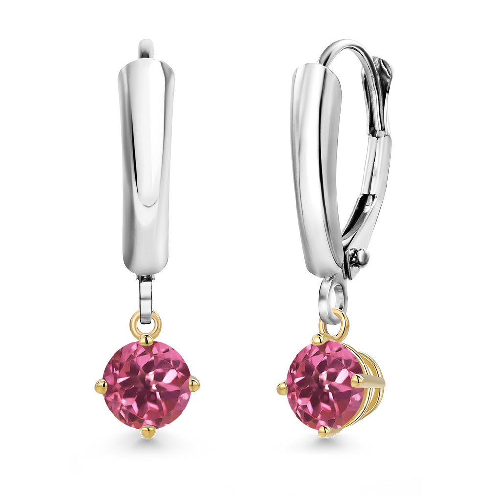 Pink Tourmaline_Earrings in 925 Sterling Silver and 10K Yellow Gold