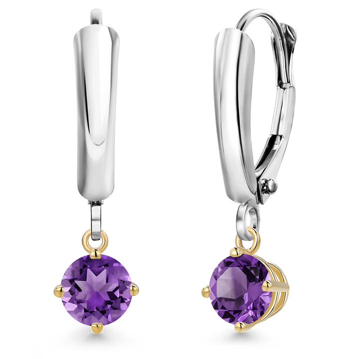 Amethyst_Earrings in 925 Sterling Silver and 10K Yellow Gold
