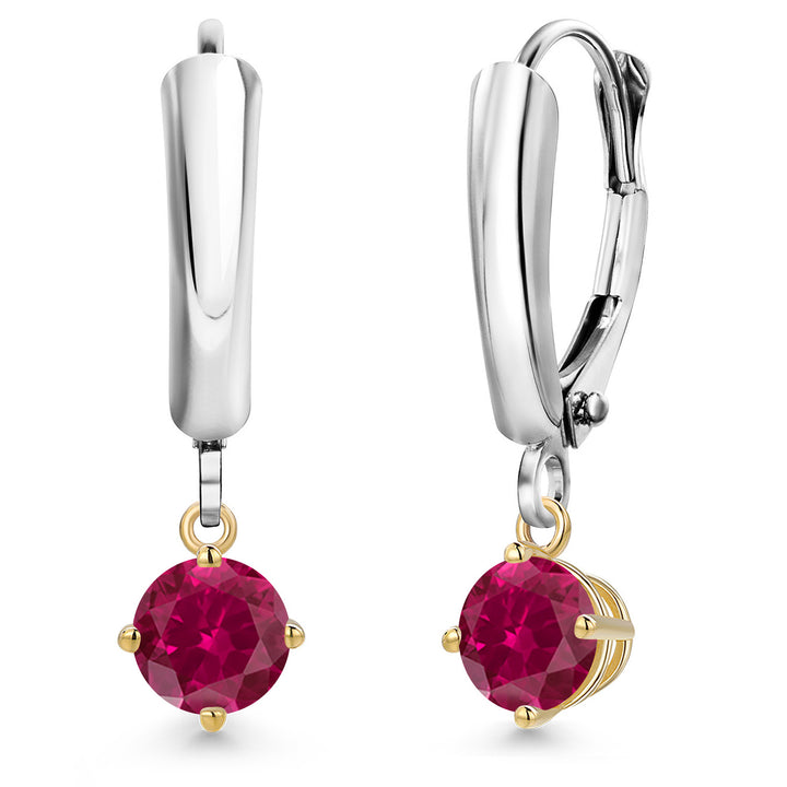 Created Ruby_Earrings in 925 Sterling Silver and 10K Yellow Gold