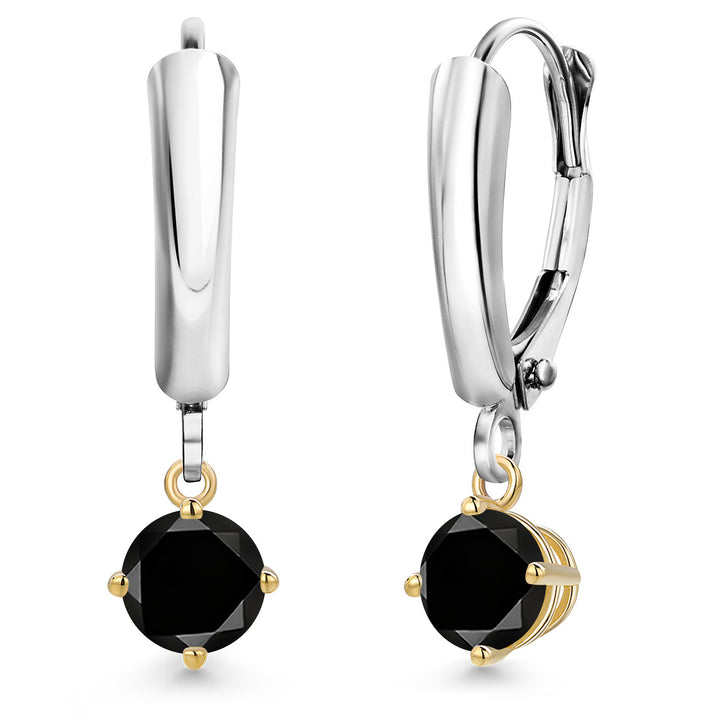 Black Diamond_Earrings in 925 Sterling Silver and 10K Yellow Gold