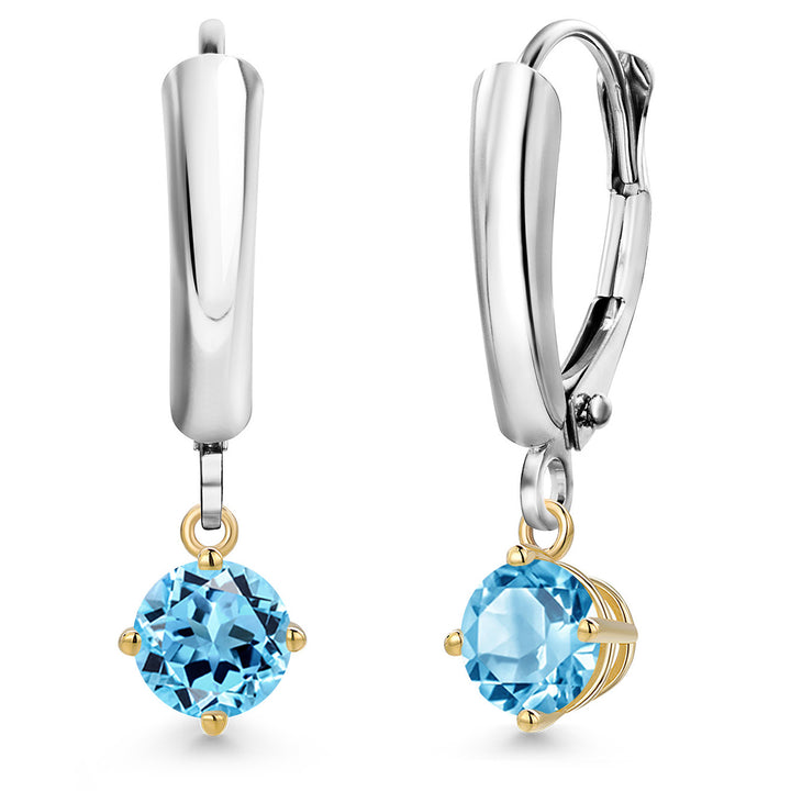 Swiss Blue Topaz_Earrings in 925 Sterling Silver and 10K Yellow Gold