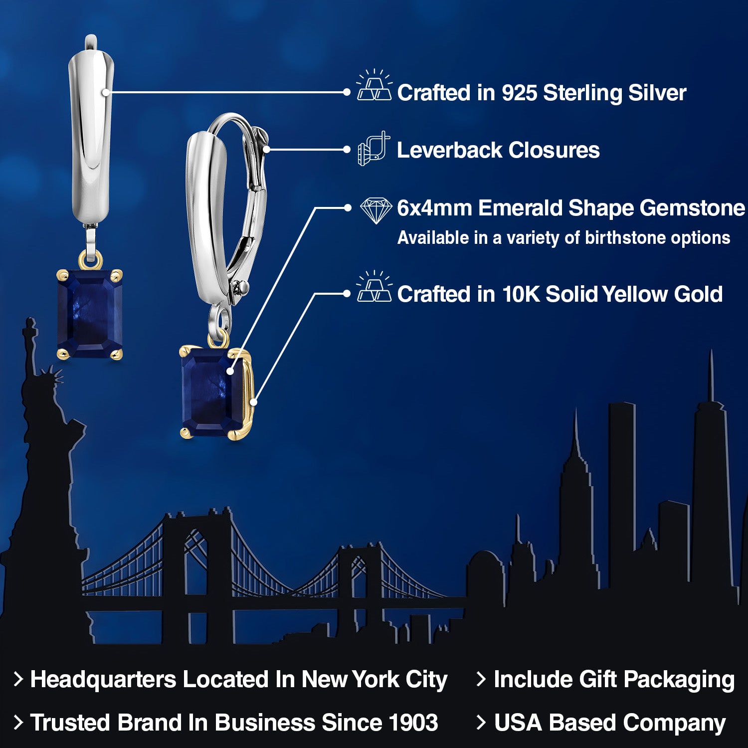Earrings in 925 Sterling Silver and 10K Yellow Gold