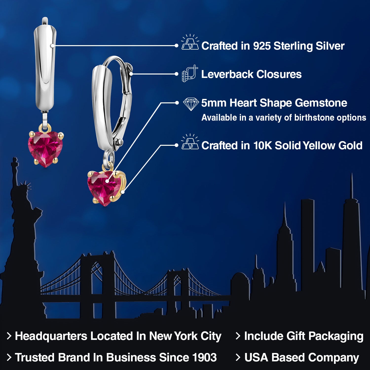 Earrings in 925 Sterling Silver and 10K Yellow Gold