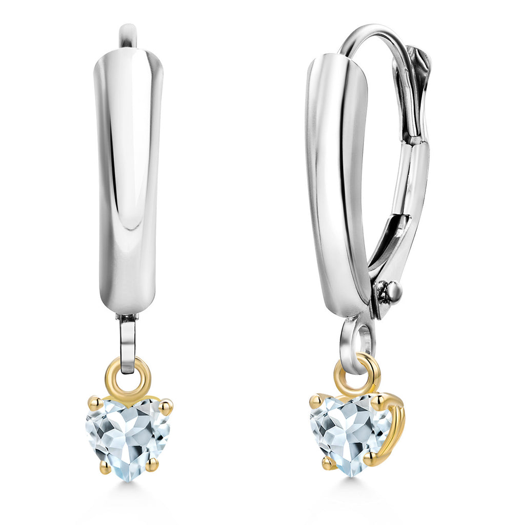 Aquamarine_Earrings in 925 Sterling Silver and 10K Yellow Gold