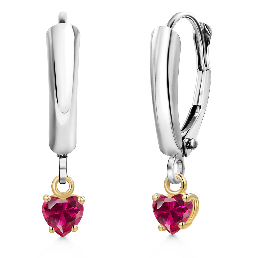 Created Ruby_Earrings in 925 Sterling Silver and 10K Yellow Gold