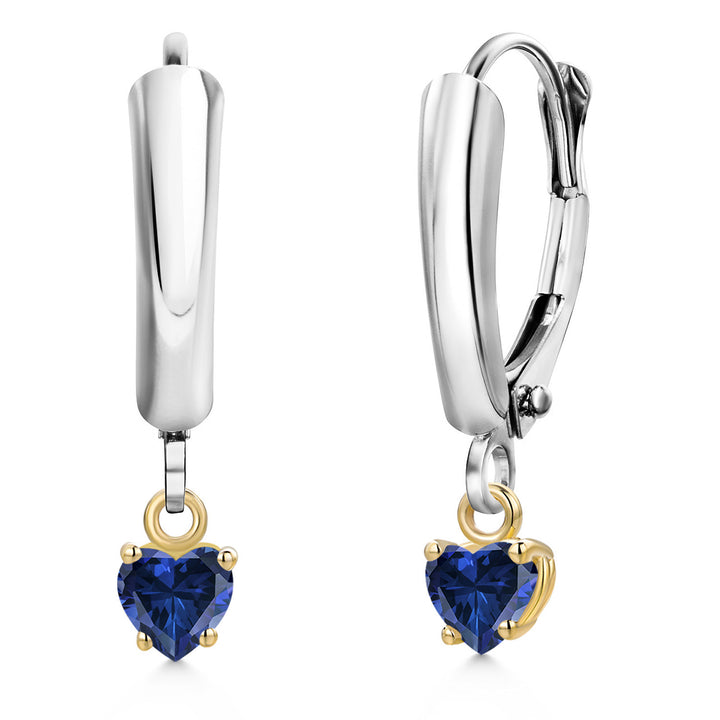 Blue Created Sapphire_Earrings in 925 Sterling Silver and 10K Yellow Gold