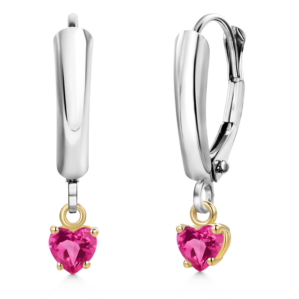 Pink Created Sapphire_Earrings in 925 Sterling Silver and 10K Yellow Gold