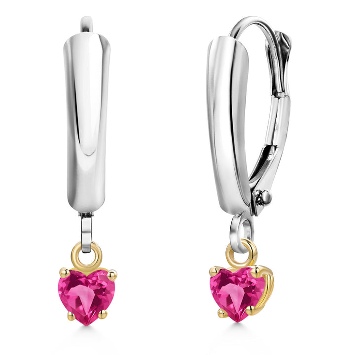 Pink Created Sapphire_Earrings in 925 Sterling Silver and 10K Yellow Gold