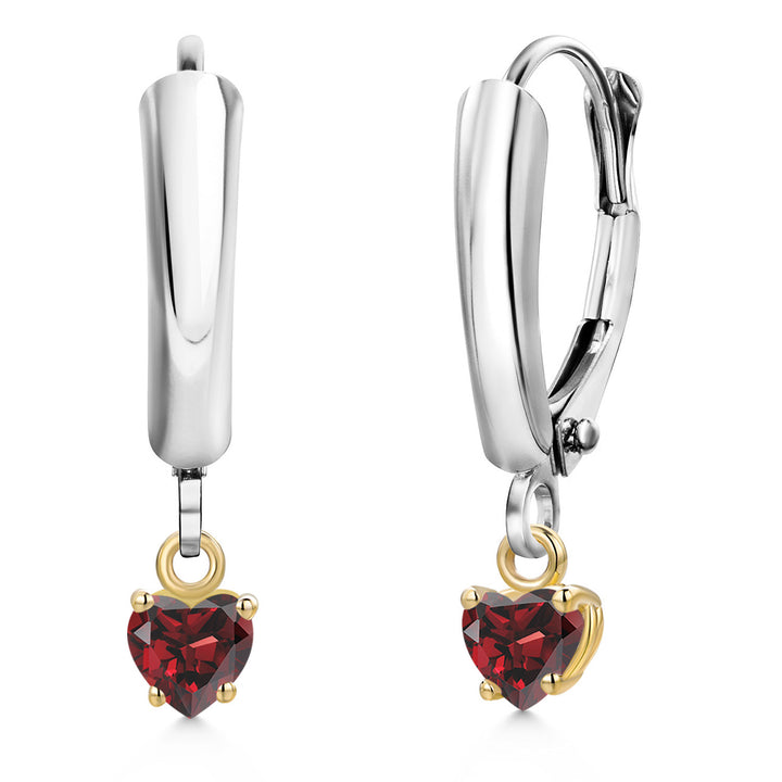 Garnet_Earrings in 925 Sterling Silver and 10K Yellow Gold