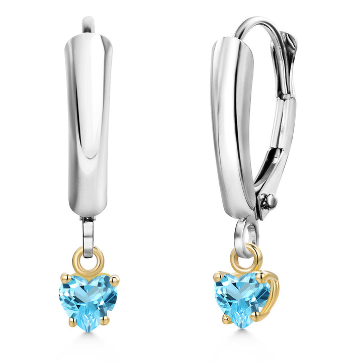 Swiss Blue Topaz_Earrings in 925 Sterling Silver and 10K Yellow Gold