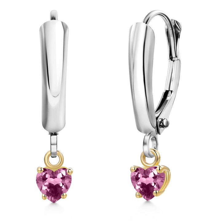 Pink Tourmaline_Earrings in 925 Sterling Silver and 10K Yellow Gold