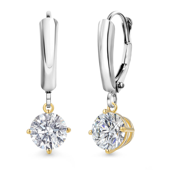 2 Carats_Earrings in 925 Sterling Silver and 10K Yellow Gold