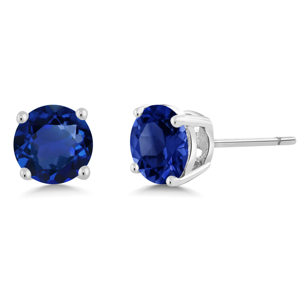 2.00 Ct 925 Silver Round Cut Simulated Blue Sapphire Stud Earrings For Women Men 6MM