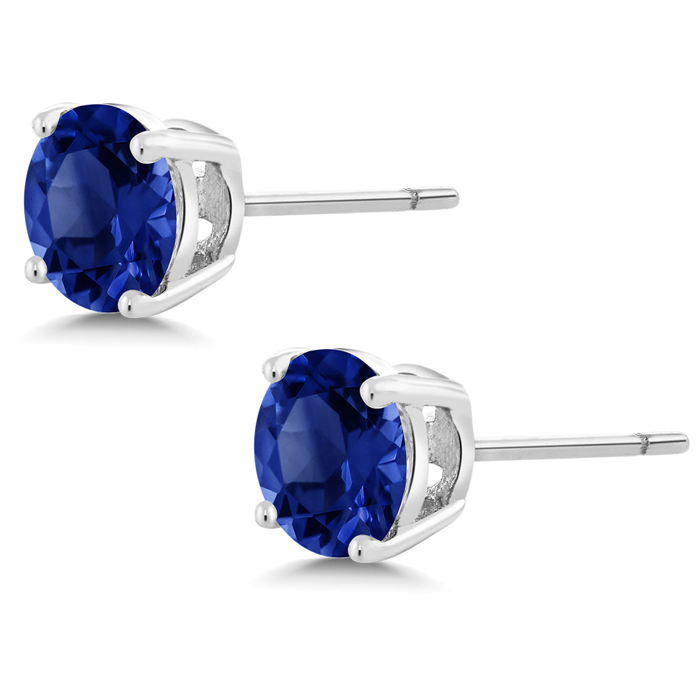 2.00 Ct 925 Silver Round Cut Simulated Blue Sapphire Stud Earrings For Women Men 6MM