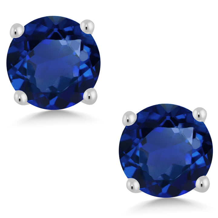 2.00 Ct 925 Silver Round Cut Simulated Blue Sapphire Stud Earrings For Women Men 6MM