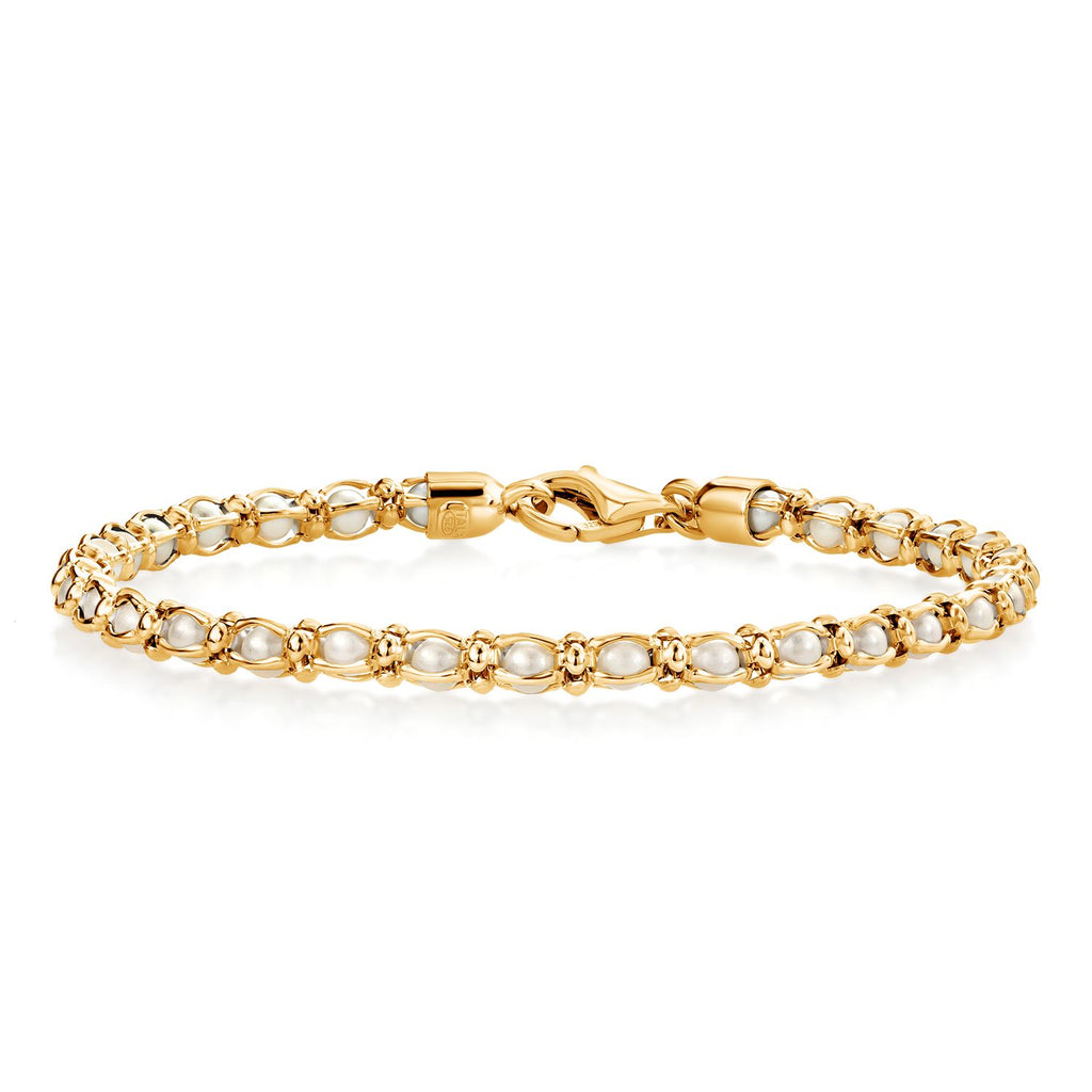 Simulated Pearls - Yellow Gold Plated Silver_Bracelet in 925 Yellow Gold Plated Silver