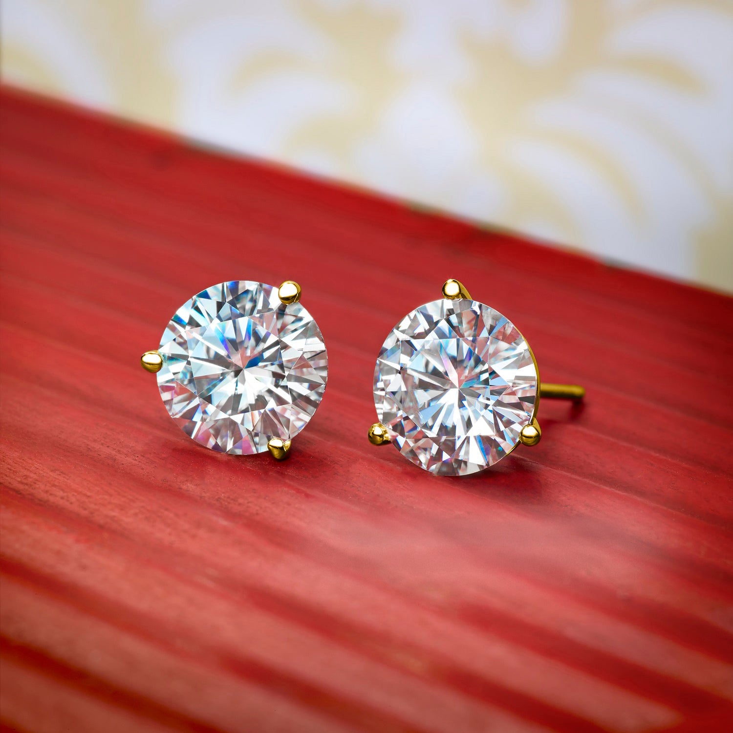 14K Yellow Gold Forever Classic White Moissanite from Charles & Colvard Friction Back Martini Stud Earrings | 1.60 Cttw | Round 6MM | Gold Earrings For Women Men