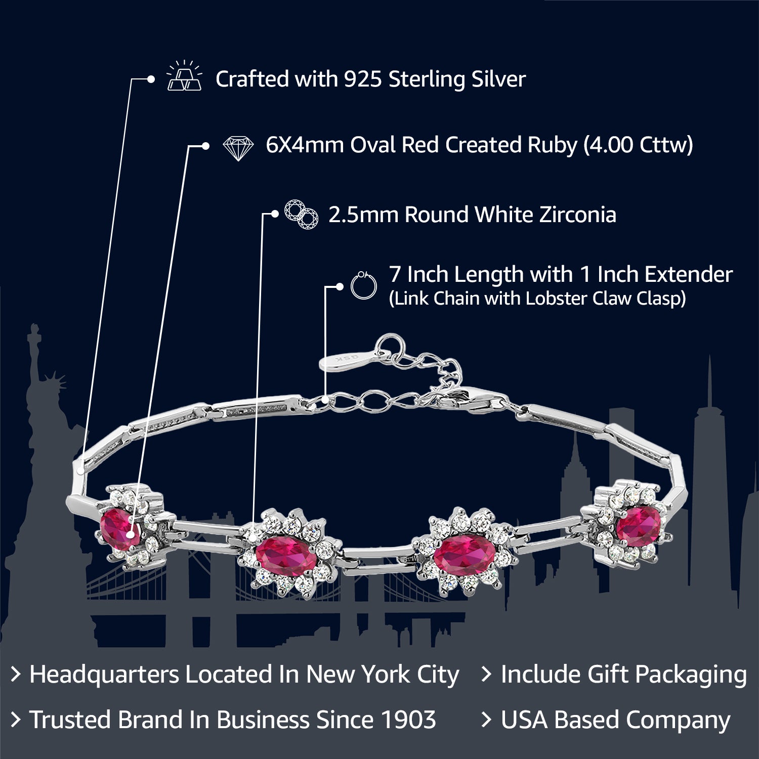 Created Ruby - July_Bracelet in 925 Sterling Silver