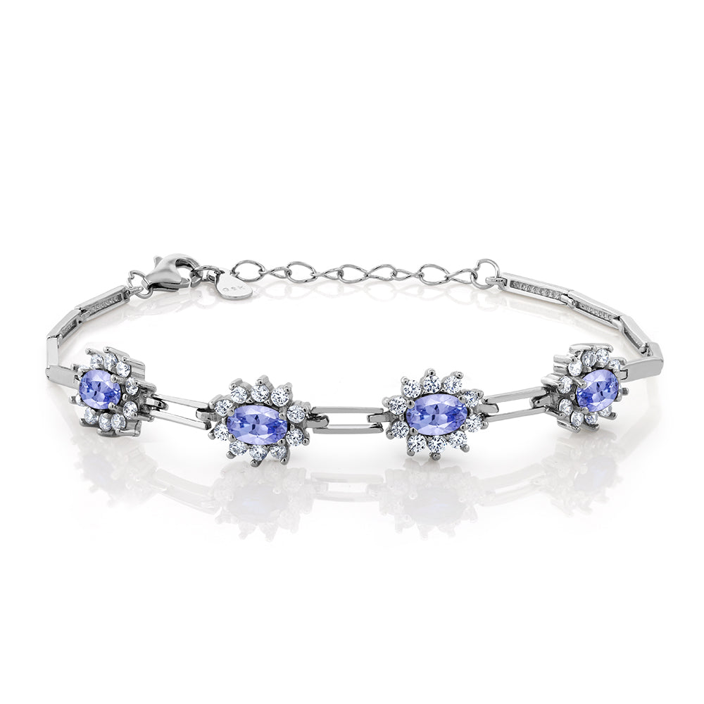 925 Sterling Silver Tanzanite Tennis Bracelet For Women (2.36 cttw, Gemstone Birthstone, 7 Inch With 1 Inch Extender)