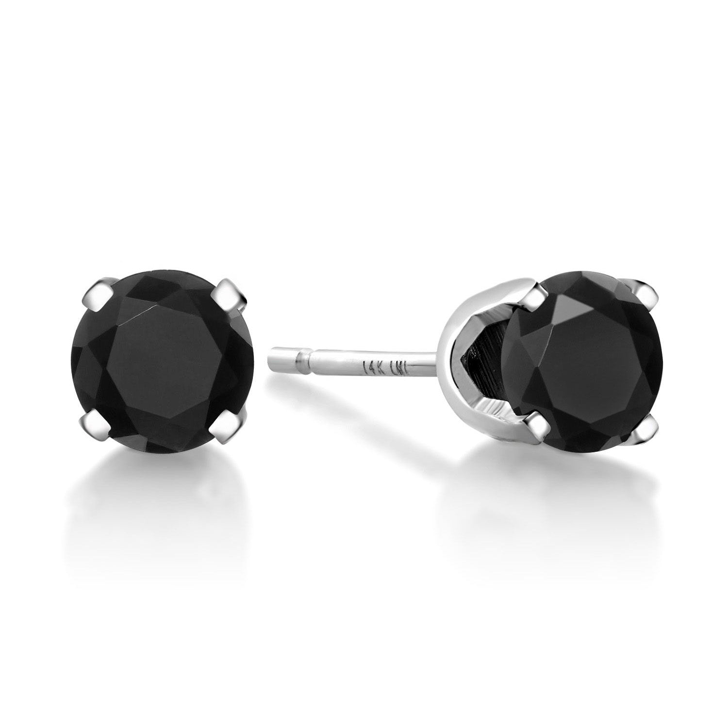 14K White Gold Black Diamond Stud Earrings For Women Men (0.50 Cttw, Round 4MM)